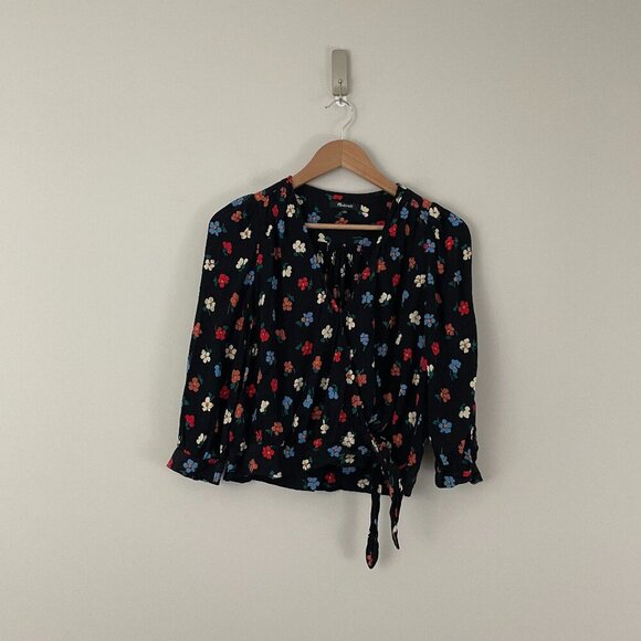 Madewell Wrap Top in Pressed Flowers Manet True Black Size Small - Picture 1 of 7
